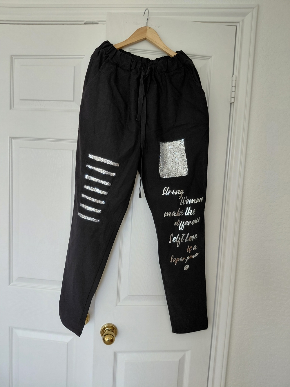 Black Women's Graphic Jogger/Dance Pants with Silver Sequin Accents